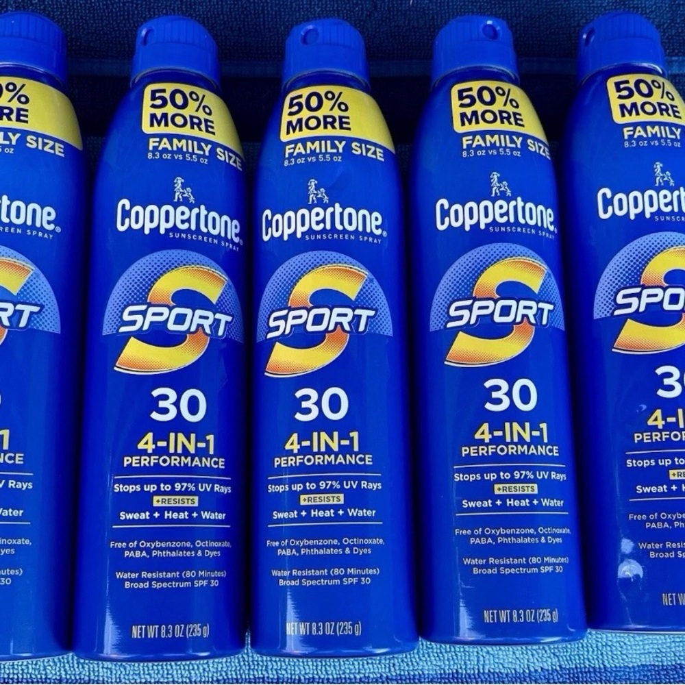 5 pack Coppertone SPF 30 Sunscreen Sport 4 In 1 Spray Family Size 8.3 ounce New